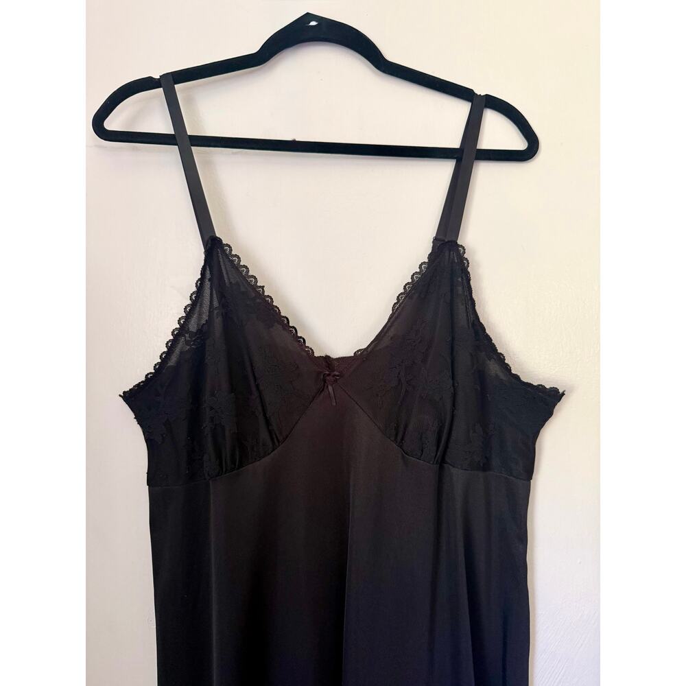 Vintage 90's Black Nylon Lace Maxi Negligee Strappy Slip Plus Large X-Large Sexy - Picture 4 of 7